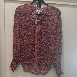 Veronica M Women's Blouse - Orange and Purple Pattern